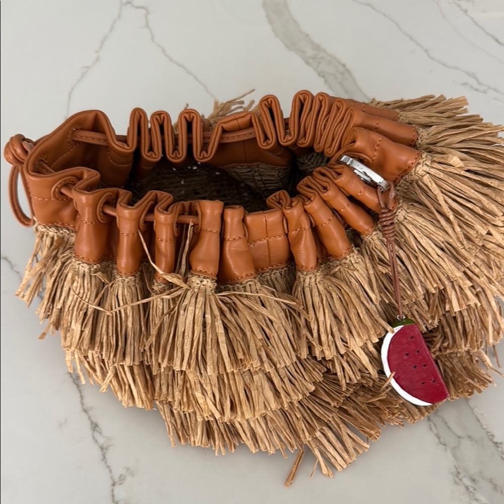 Simon Miller Scrunch Raffia Fringe Bag Pouch Clutch - Picture 4 of 4